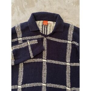 Vintage Liz & Co Sweater‎ Womens Medium Navy Windowpane Tunic Classic Preppy